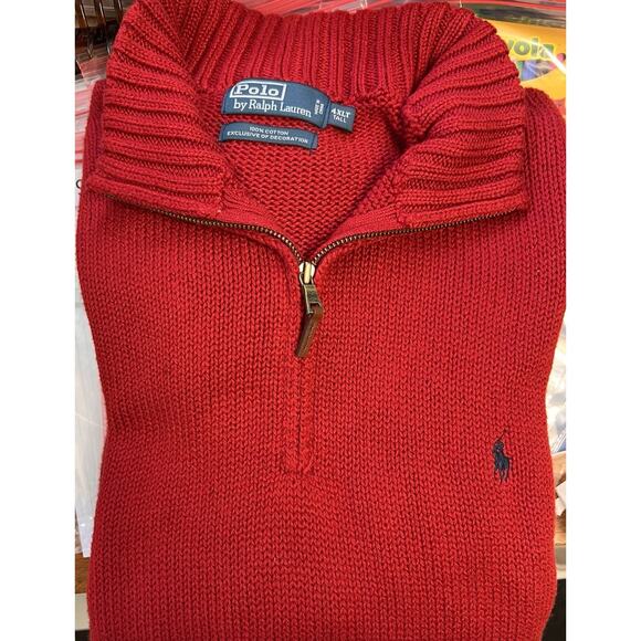 Polo Ralph Lauren Knit Sweater Mens 4XLT Tall Long Red 1/4 Zip Pullover Preppy - Picture 1 of 12